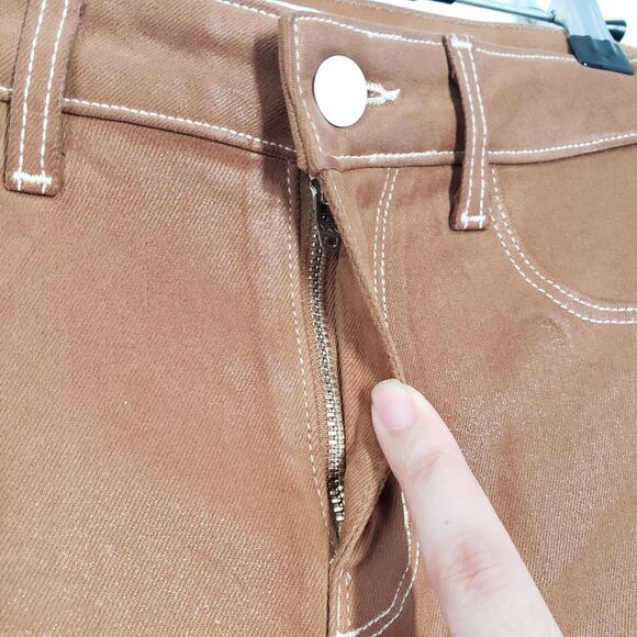 L'Agence Jeans Womens 26 Brown Cognac Margot High Rise Skinny Coated Western USA - Picture 15 of 16